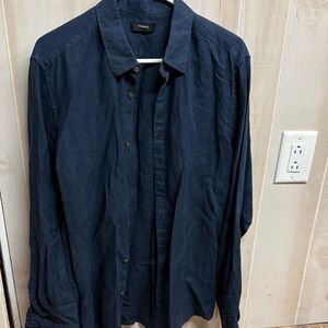 Theory Men's Dark Navy Button-Down Long Sleeve Shirt